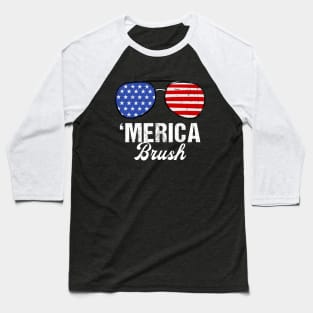 Merica Brush USA 4th July Sun glasses Merica Boy Cool Baseball T-Shirt